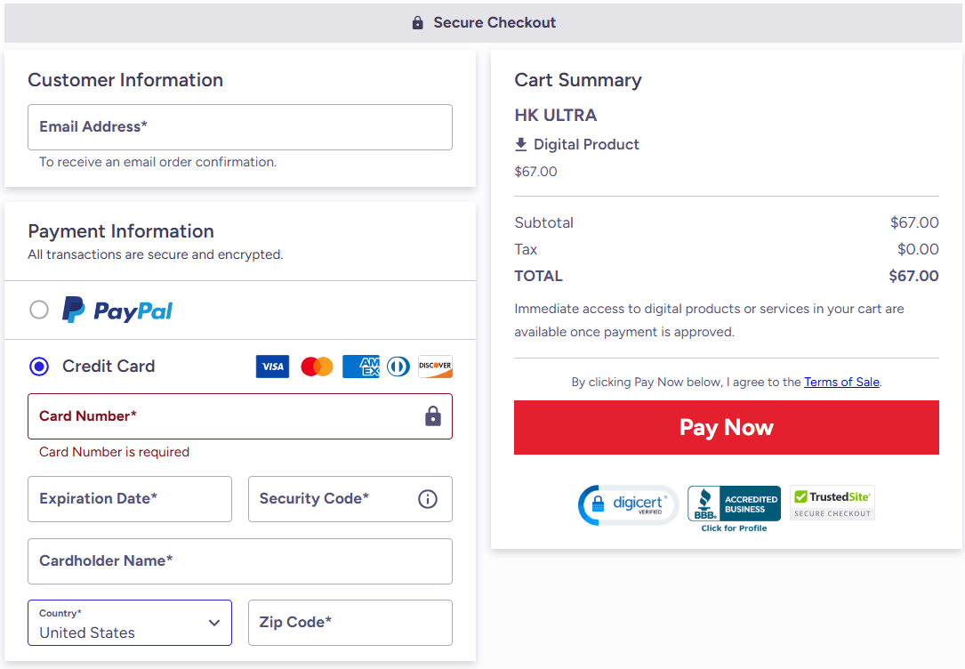 HK Ultra-checkout-page